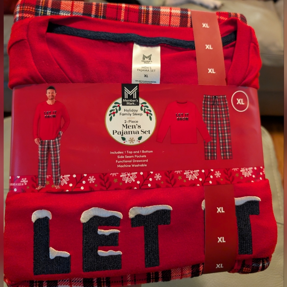 Let It Snow Red Plaid Pajama Set For Men